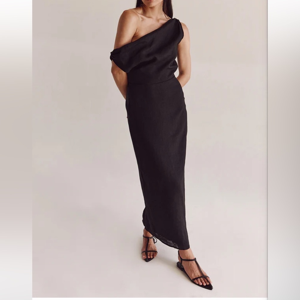 NWT DISSH Cass Black Linen Asymmetrical Dress S10